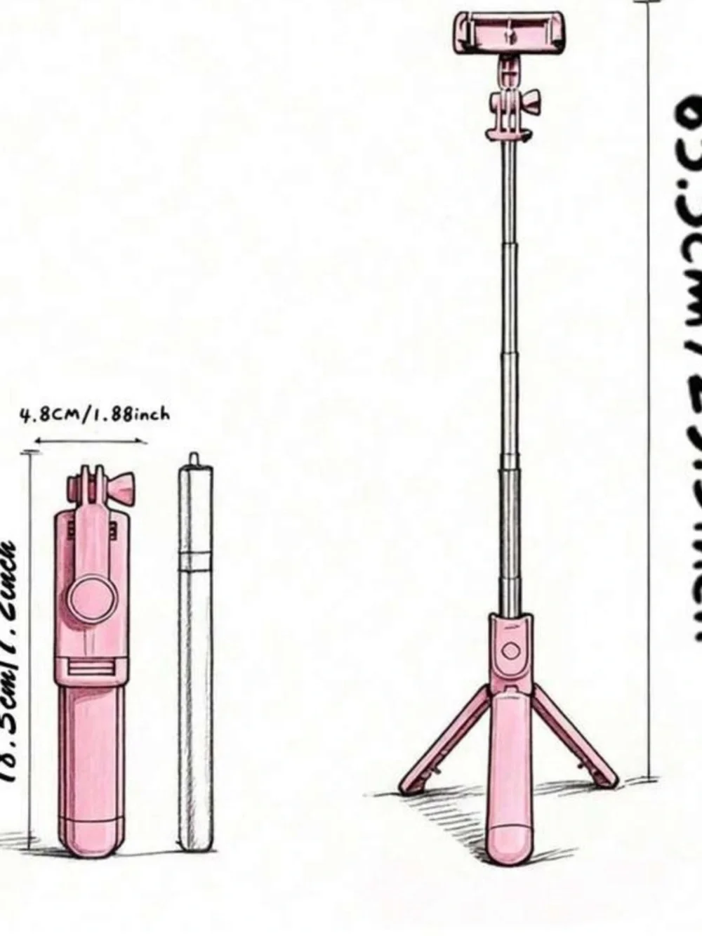 Pink 3-in-1 Bluetooth Selfie Stick Tripod with Remote